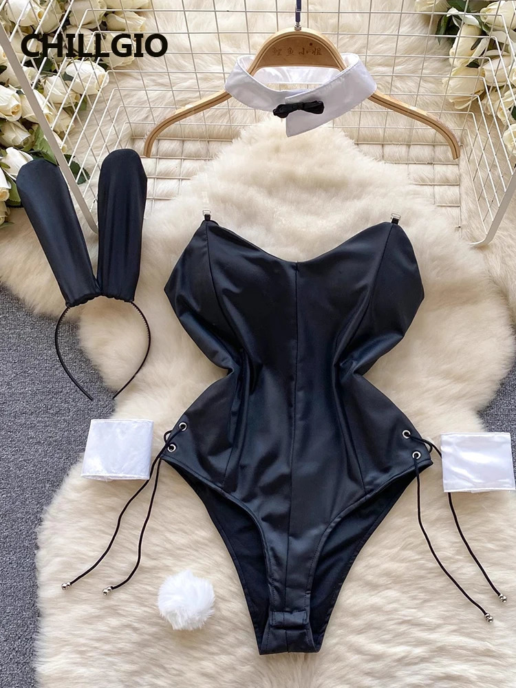 CHILLGIO Women Sexy Bodycon Bodysuits Fashion Erotic Sleepwear Backless Catsuits Cute Rompers One Piece Combination Bunny Onesie 241031