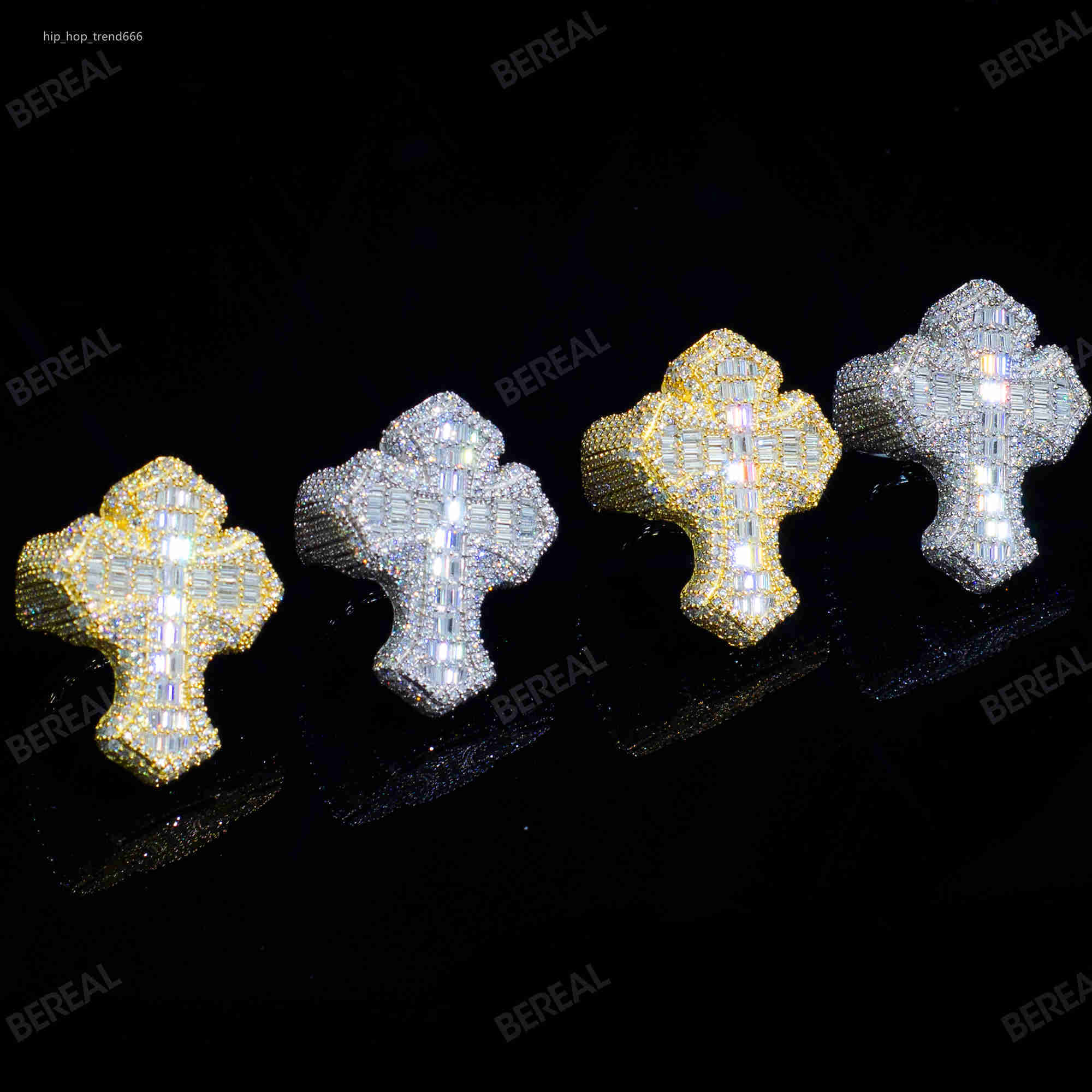 Custom Hip Hop 14K 18K Vvs Moissanite Cross Six-pointed Star Rings Iced Out 925 Silver Diamond Cuban Link Ring Jewelry Men