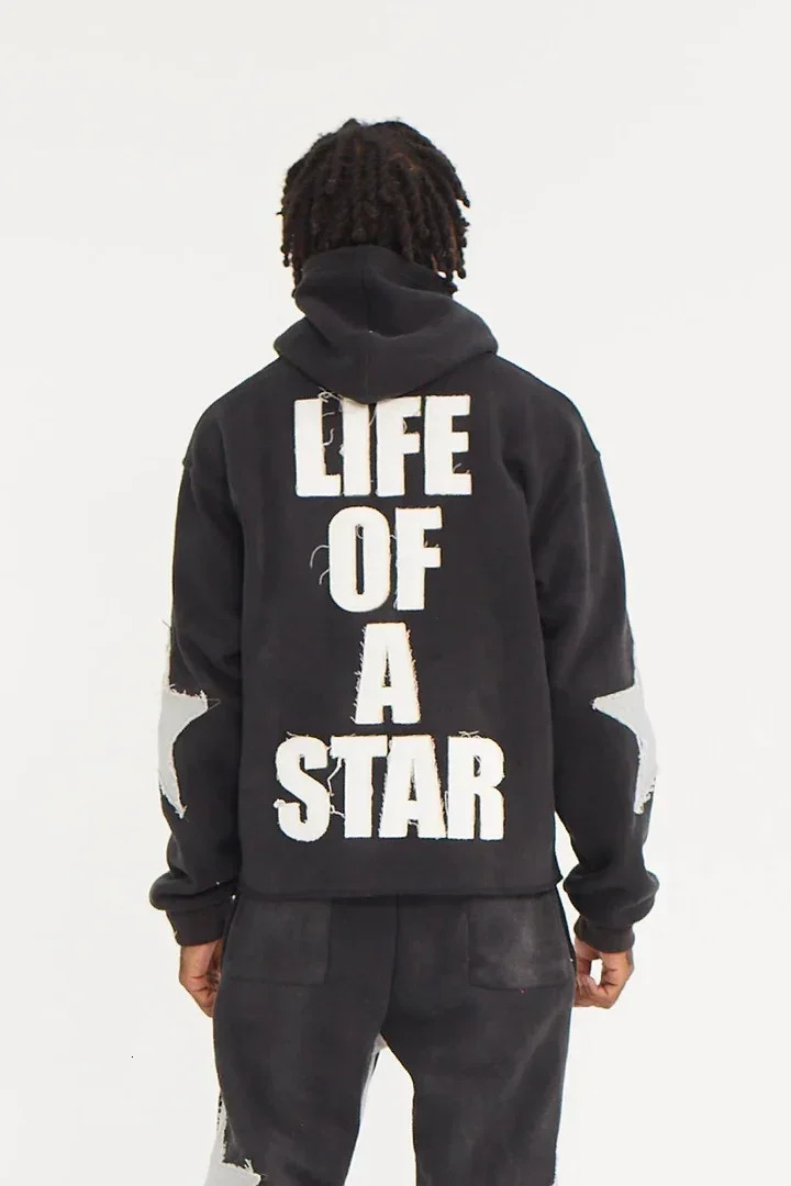 FallWinter 2024 American Retro Trend Letters Star Embroidery Oversize Hoodie Mens Y2K Harajuku Hip-Hop Gothic Casual Coat 241031