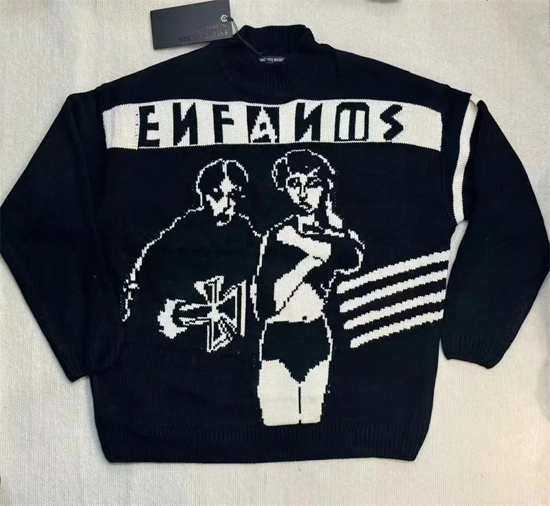 24ss Oversized Enfants Riches Deprimes Turtleneck Sweater Men Women Letter Print ERD Black Knitted Pullovers 241031