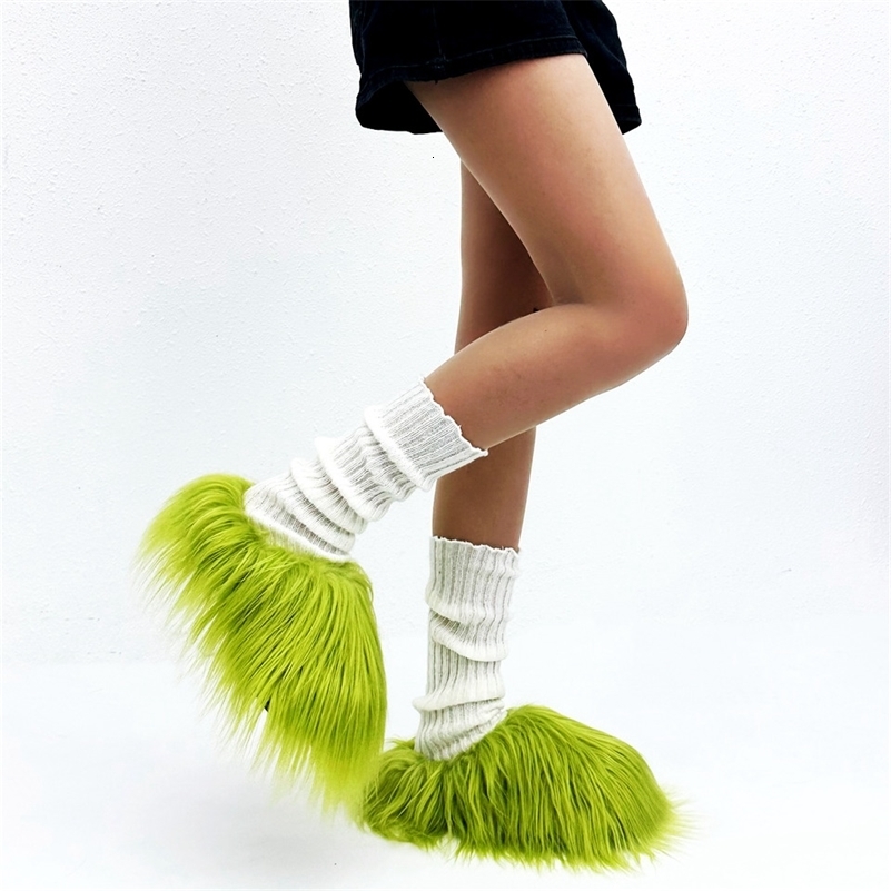 Fur Slippers Womens Round Toe Fur Slippers Womens Shoes Womens Thick Sole Half Slippers 241031