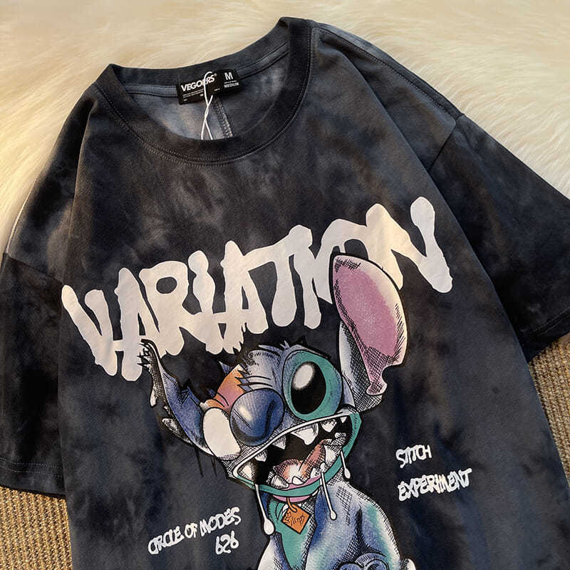 Designer fashion couple tie dyed loose short sleeved T-shirt women's summer dress new China-Chic half sleeve student top