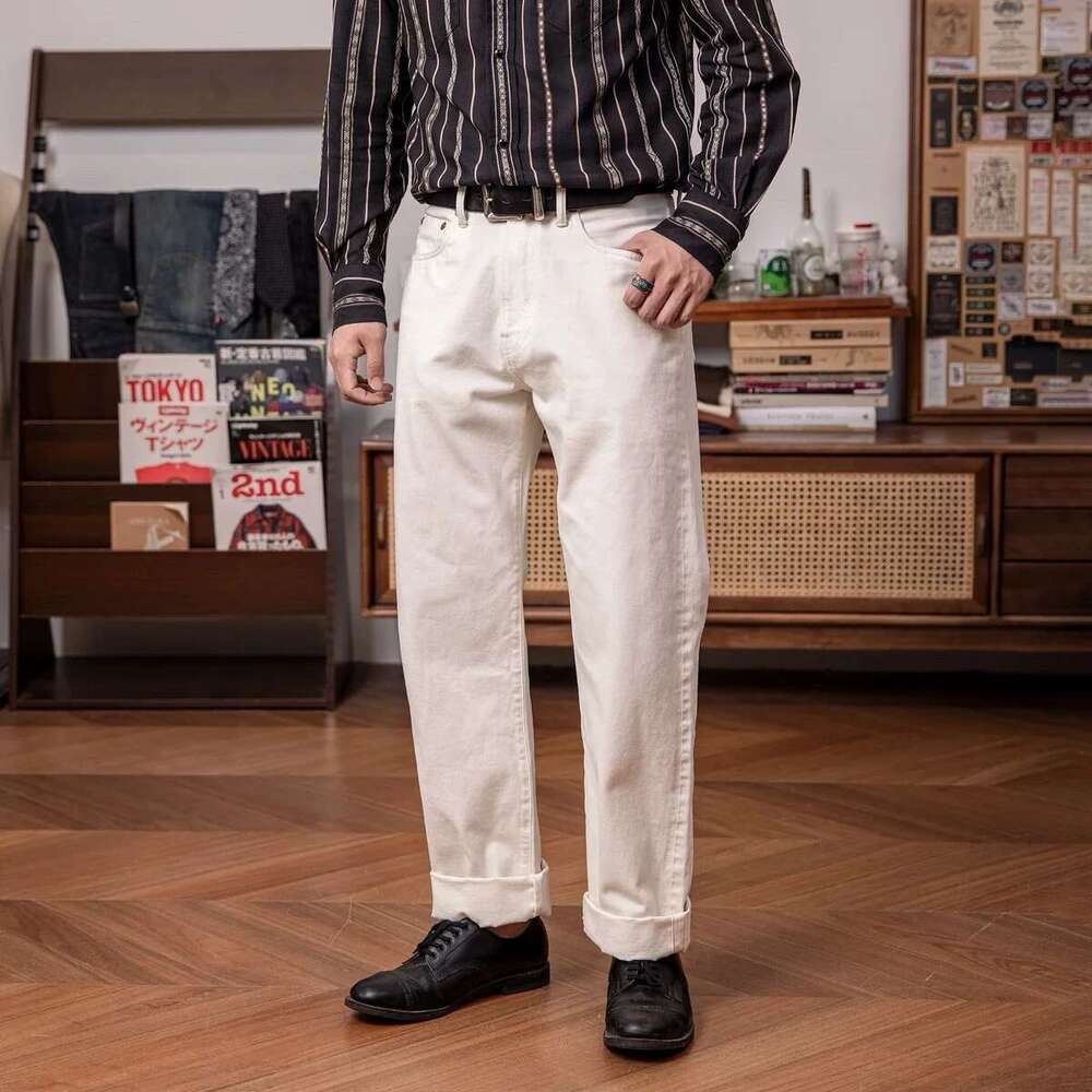 Tornado 55501 White Relaxed Straight Men's Jeans Red Style 14Oz Seedge Denim Pants