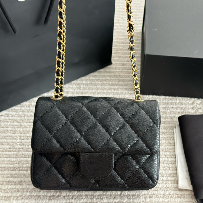 18CM Timeless Classic Caviar Leather Calfskin Mini Square Quilted Shoulder Bags Vintage Turn Buckle Luxury Designer Red Black Grey Sacoche Vintage Purse