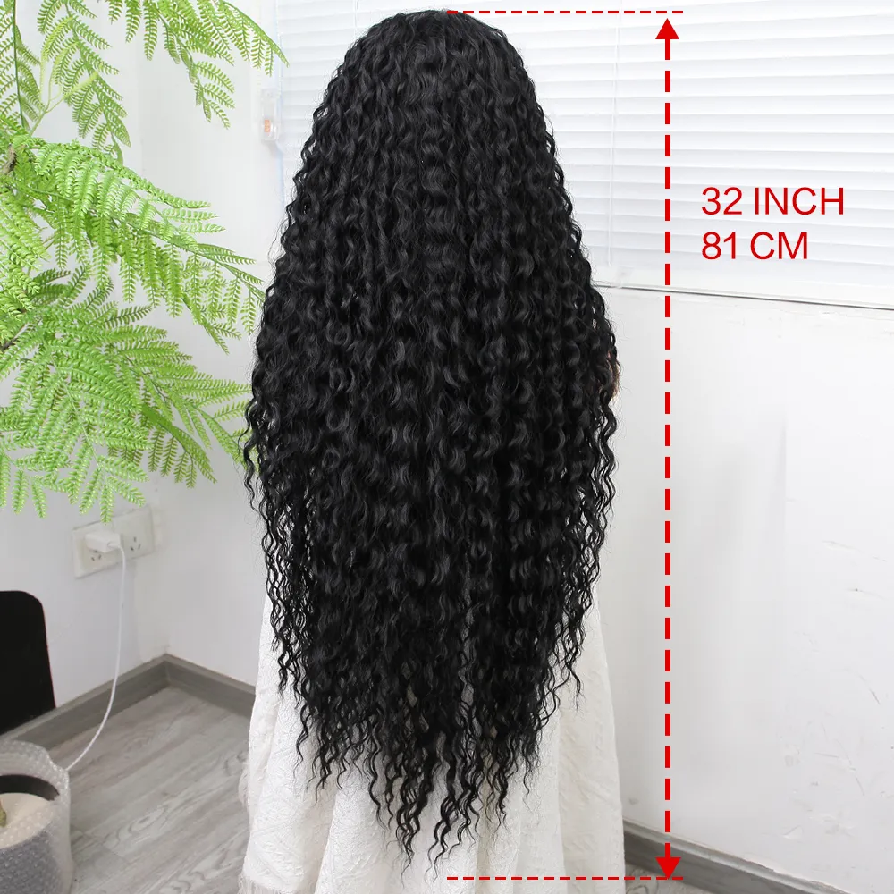 13x4.5 T Lace Brazilian Water Wave 180 Density Curly Wigs 32 Inch Coloured Pre Plucked Lace Front Wigs Deep Wave Synthetic Frontal Wig For Black Women