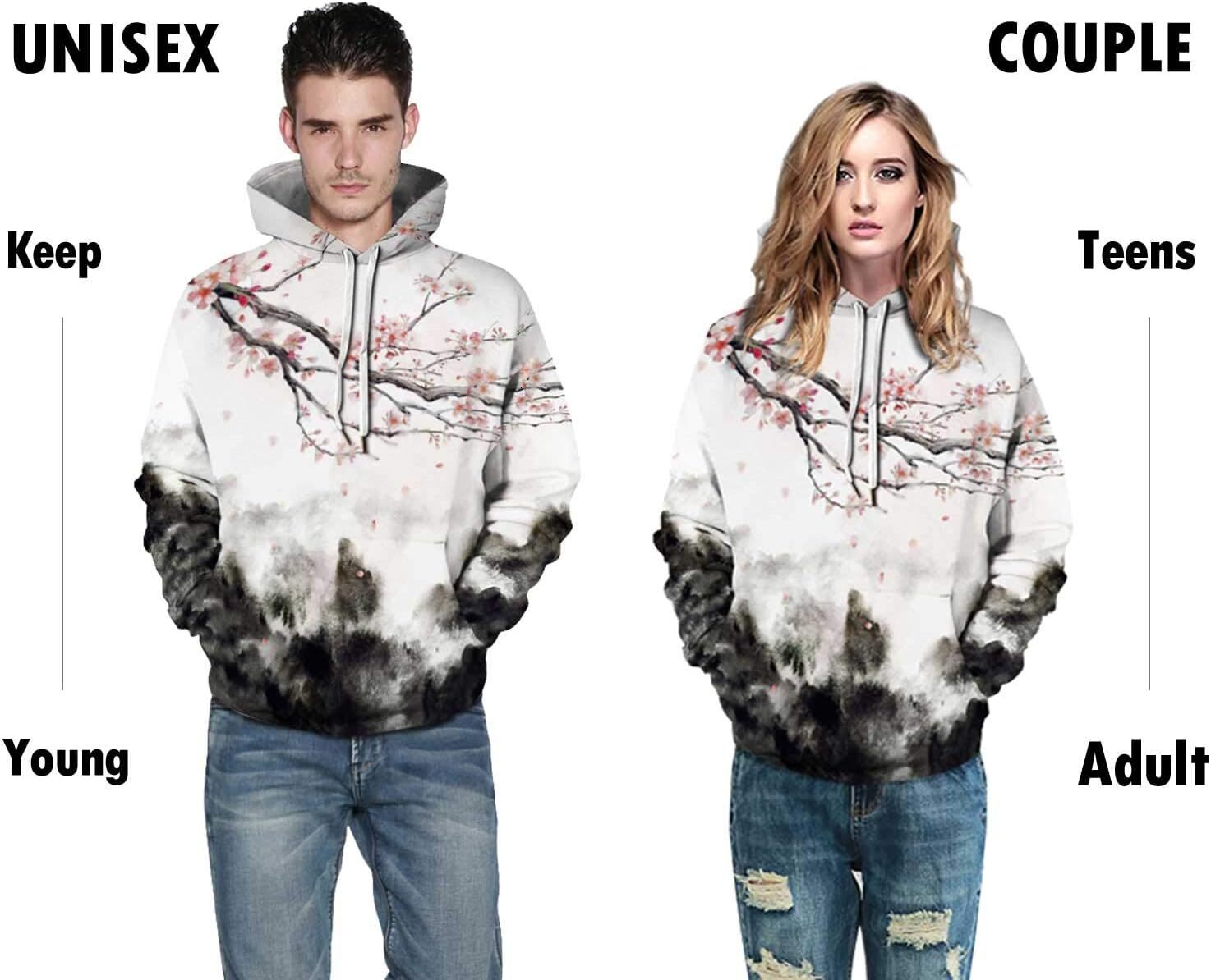 Hoodie for Mens Womens Unisex Hoodies Novelty Print 3D Patternv Hooded Pullover Sweatshirt with Pocket Graphic Warm Hip Hop
