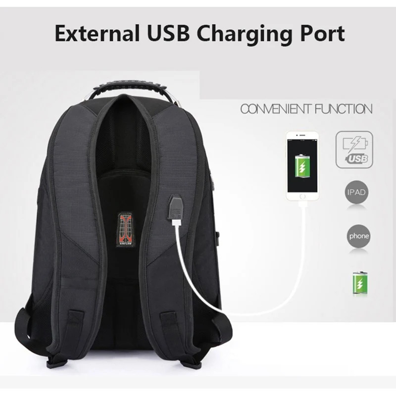 SwissMultifunctional bags Durable 17 Inch Laptop Backpack Travel BagCollege BookbagUSB Charging PortWater Resistant 241029