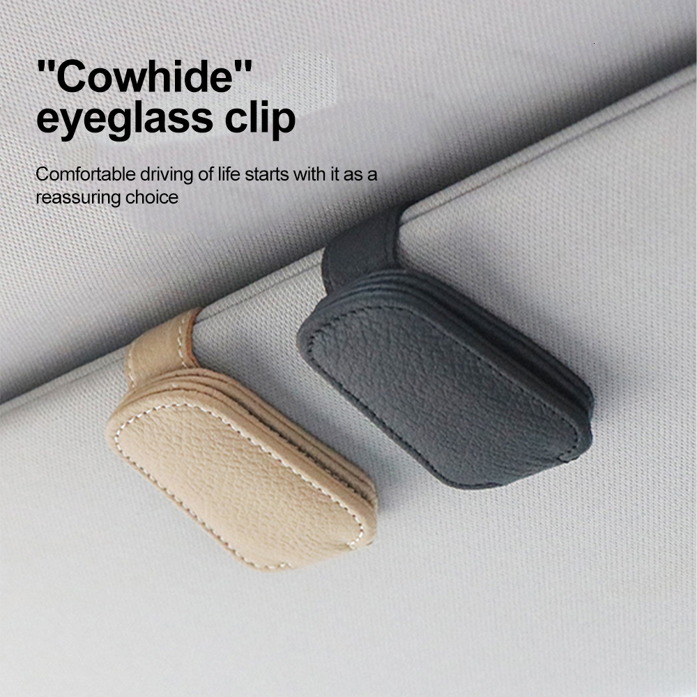 New Car Sun Clip Cards Case Auto Visor Sunglasses Bracket Holder Pu Leather Glasses Support
