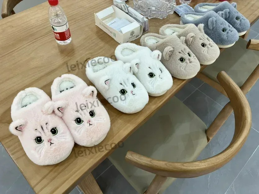 Cotton Cute Cat Slippers for Couples in Autumn and Winter Women Home Plush Home Use Warm Slippers for Winter