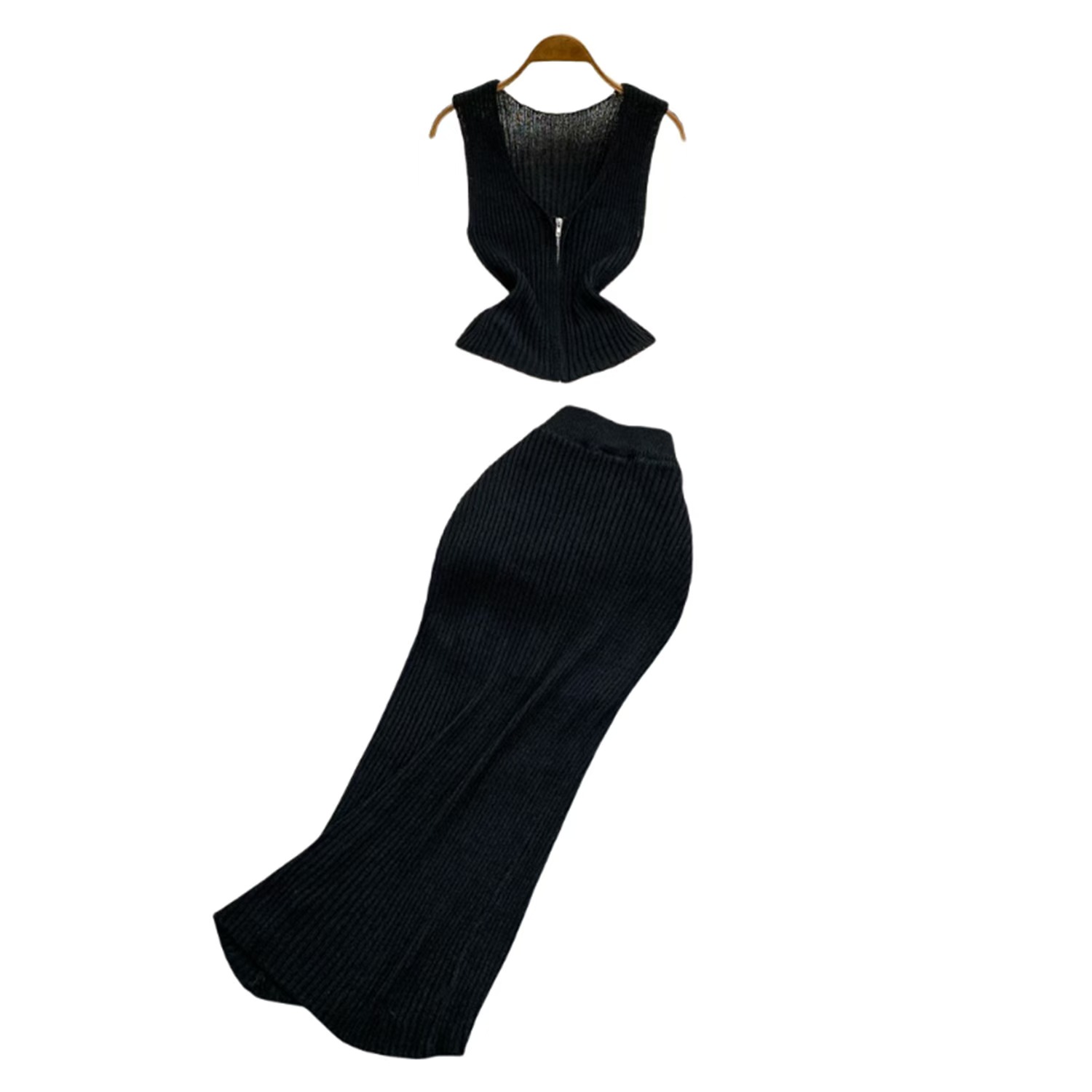 Two Piece Dress of French gentle and high-end hollow knit cardigan jacket+slim fit buttocks and fishtail skirt
