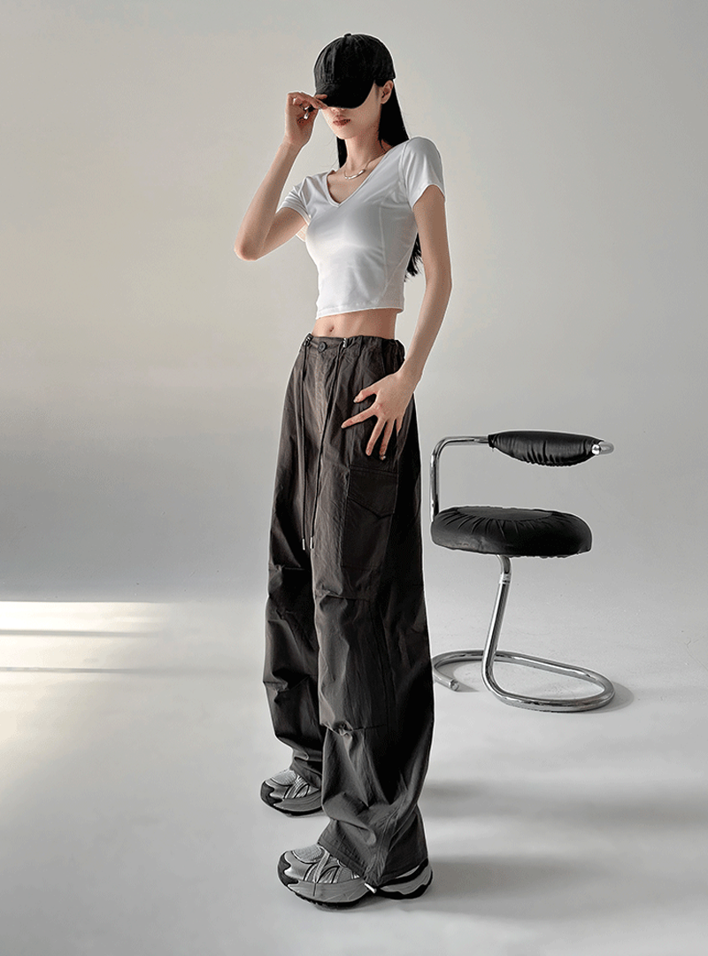 Trendy work trousers women summer thin section of the trend of loose thin drawstring leg casual trousers high waisted sports trousers