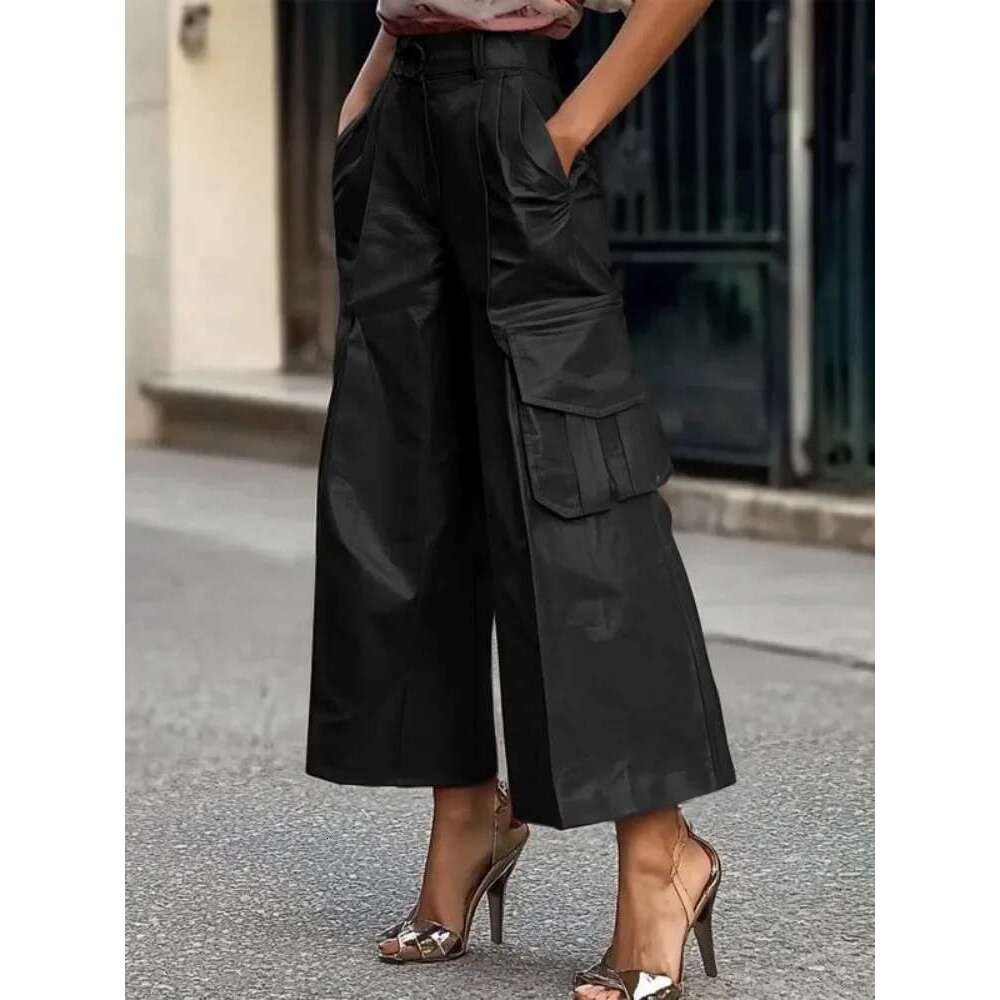 Modigirl Winter Women Faux PU Leather Pants Red Black High Waist Streetwear Clothes Womon 2024 Original Wide Leg Trousers