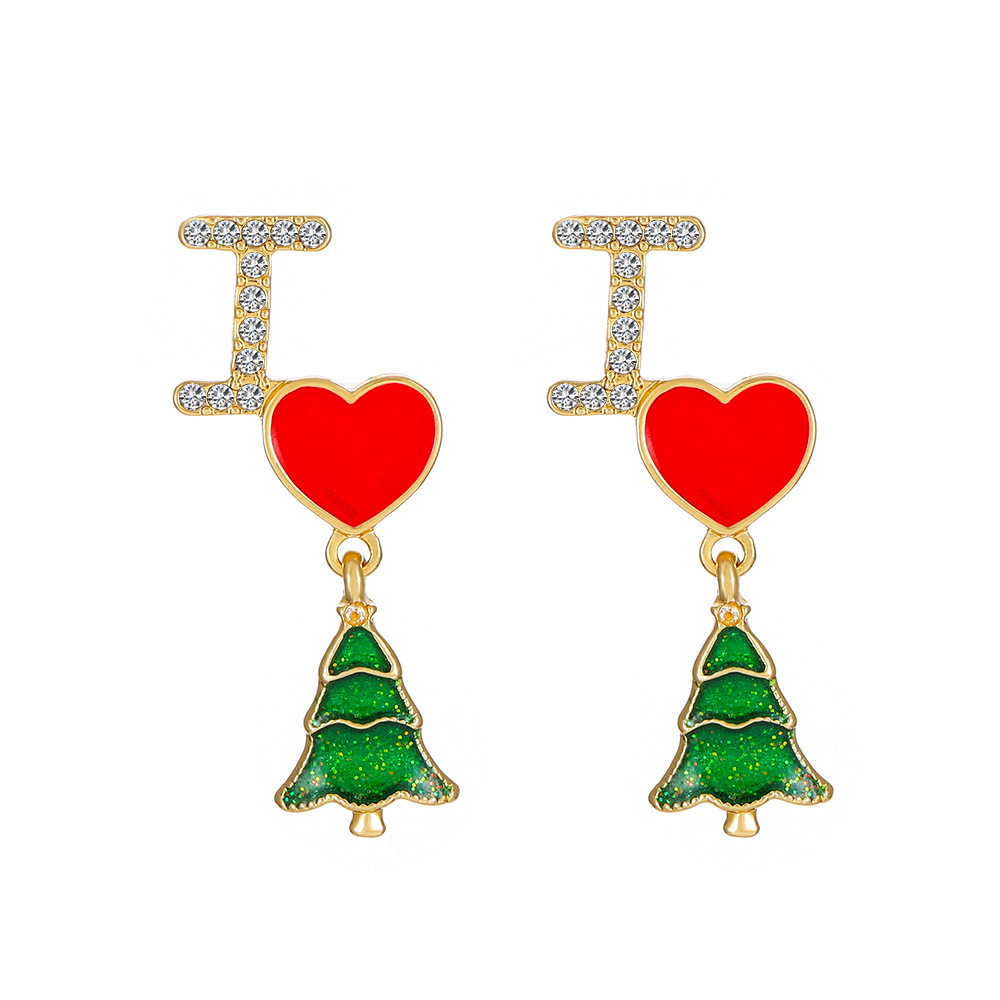 Elegant Heart-Shaped Christmas Tree Earring Set for Ladies - Seasonal Decorative Piece