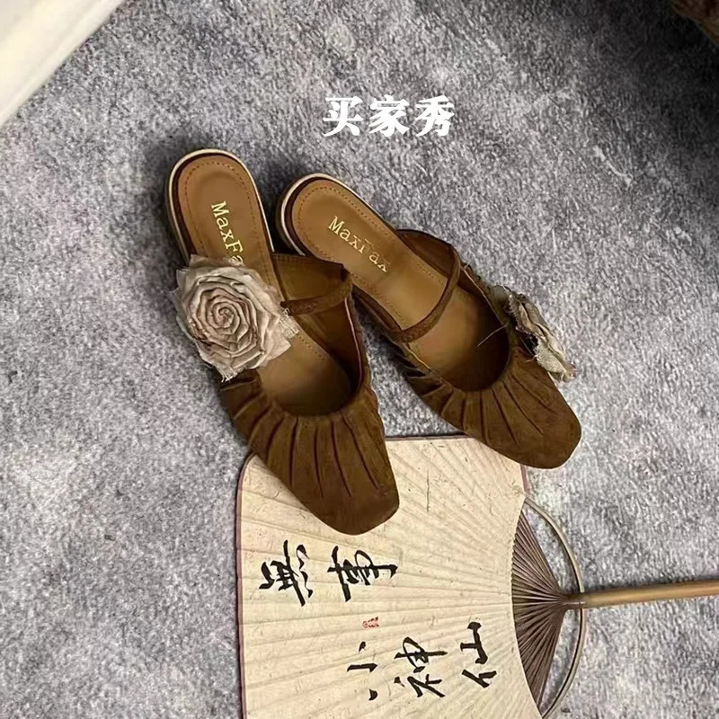 Fashion Summer Women Half Slipper Mary Jane Shoes Ladies Elegant Mules Shoes Low Heel Sandal Outdoor Slipper 241031
