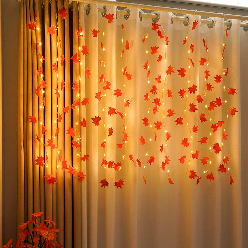LED light string maple leaf vine simulation autumn decoration festival arrangement small colored lights USB copper wire curtain lights