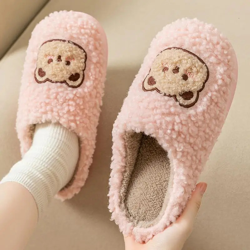 WDZKN fashionable winter womens home slippers cute cartoon flat anti slip fur warm slippers womens bedroom cotton shoes 241031