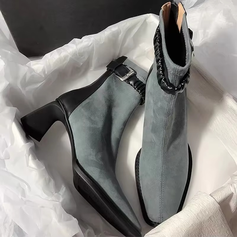 High Stretch Square Ankle High Warm Fur Winter Boots Women's Black And Brown Women's Shoes Wsh5015 Doc Martines