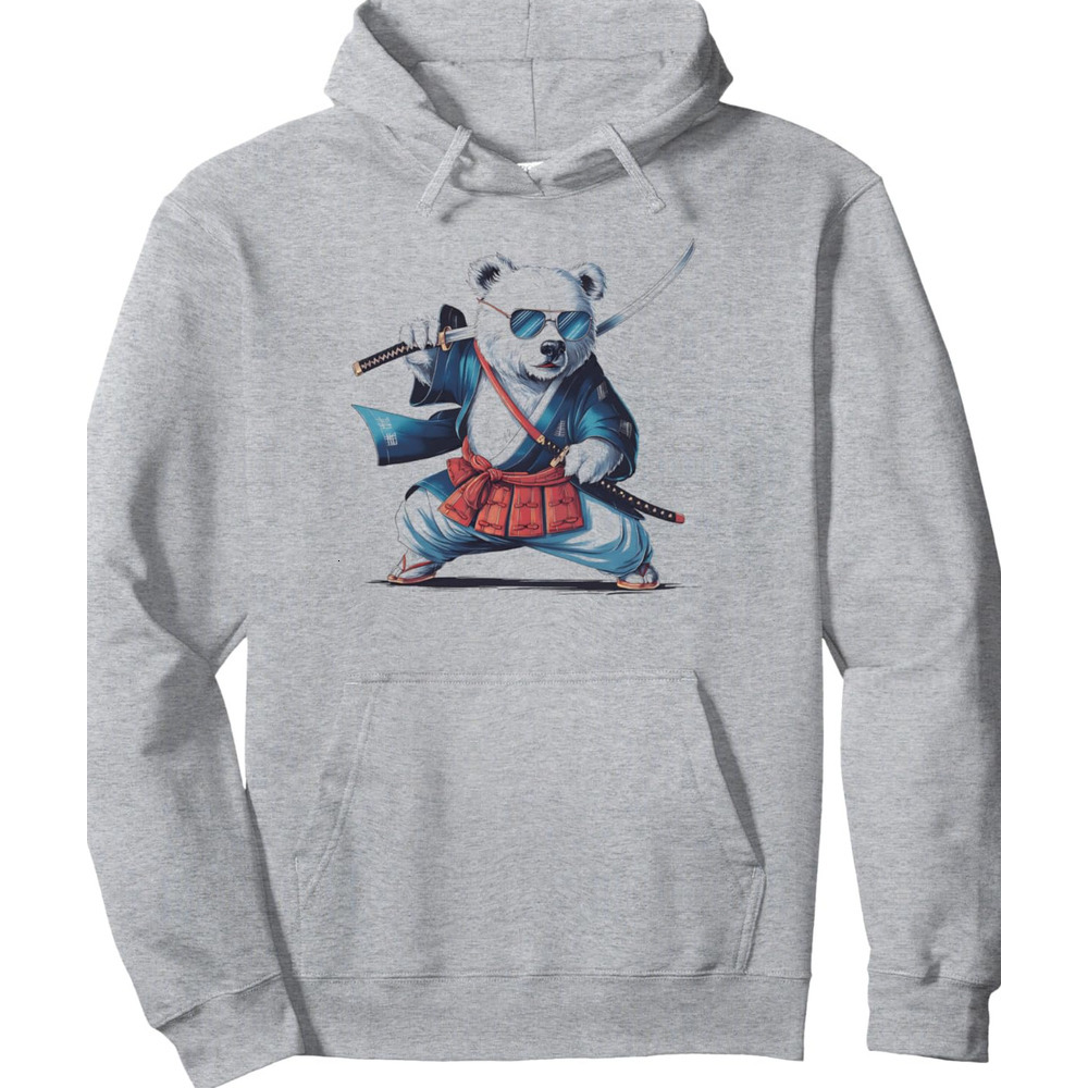 Hoodie for Mens Womens Samurai Bear Japan Warrior Cool Bear with Sword Design Pullover Hoodie Graphic Warm Hip Hop cool