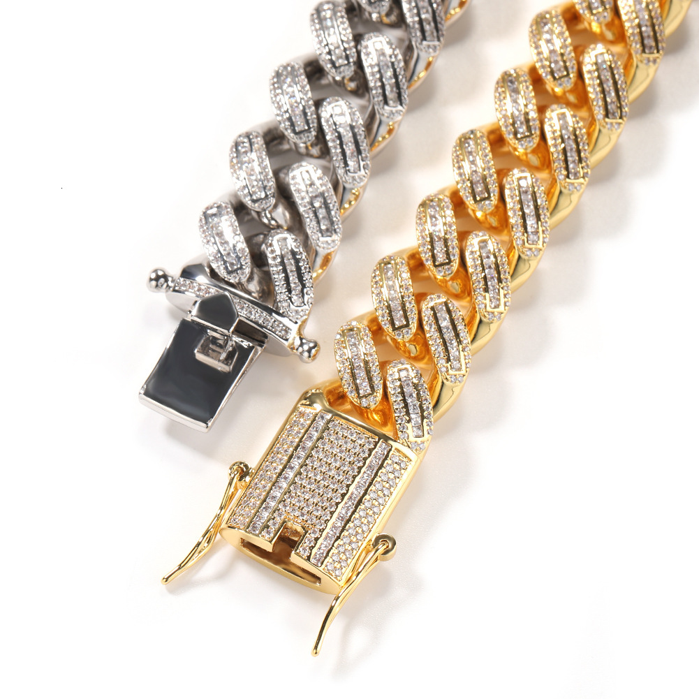 New In Hip Hop Cubic Zirconia 18mm T Square Cuban Link Chain Necklace For Men Punk Rock Grunge 18k Gold Plated Copper Heavy Industry Mens Necklace Rap
