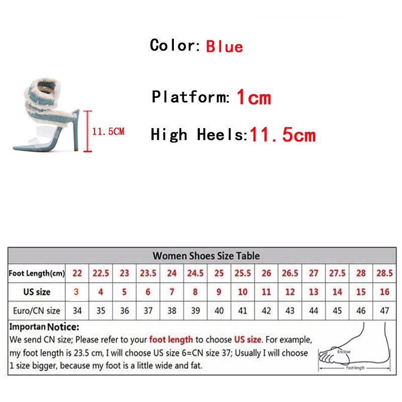 Liyke 2024 Denim Ankle Snake Surround Strap Sandal Women Transparent PVC Summer High Heels Party Stripper Shoes Pumps 241031