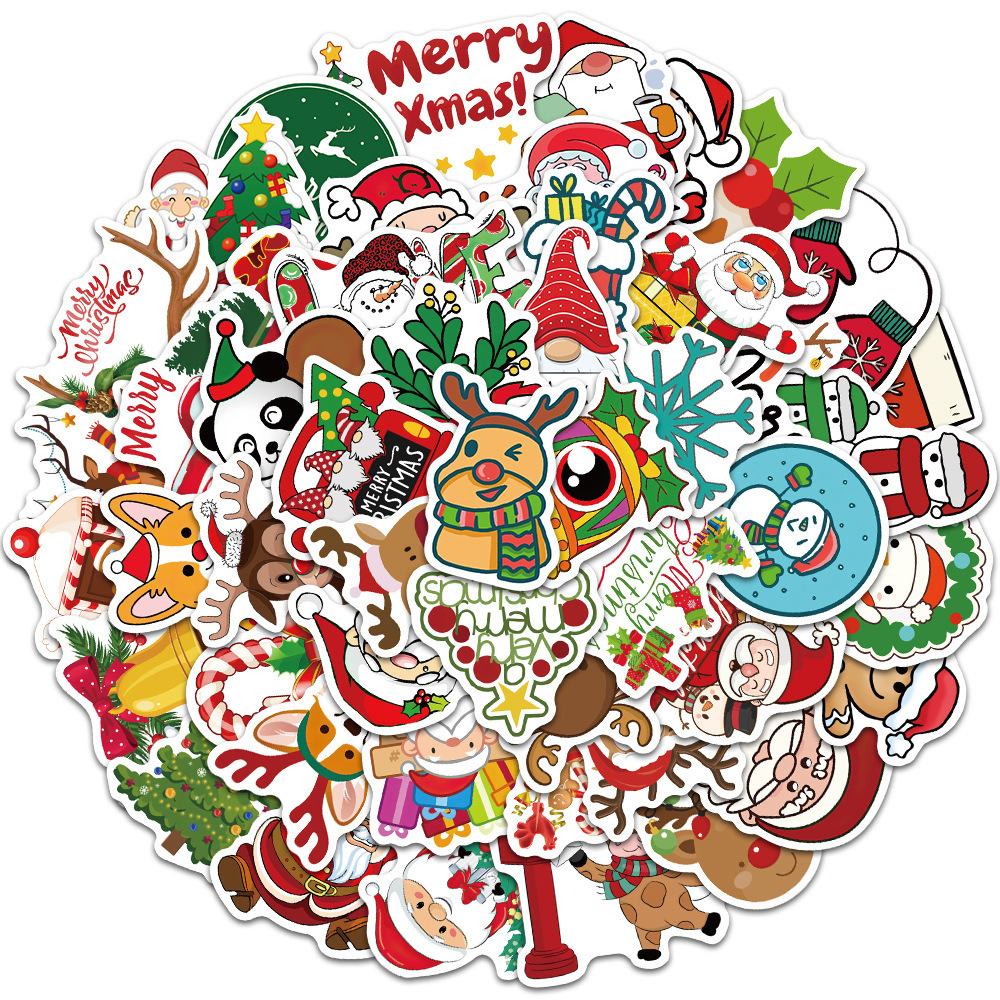 New 100Pcs Cartoon Christmas Tree Graffiti Santa Claus Skateboard Portable Guitar Waterproof Gift Toy Sticker Wholesale