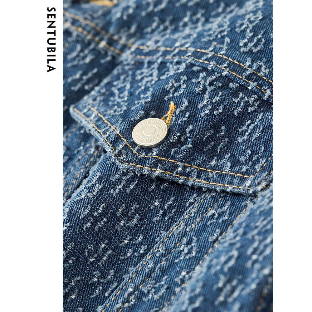 SENTUBILA Jacquard Denim Jackets Women Spring Casual Turn-Down Collar Long Sleeve Coats Fashion Loose Female Outerwear W31w45765