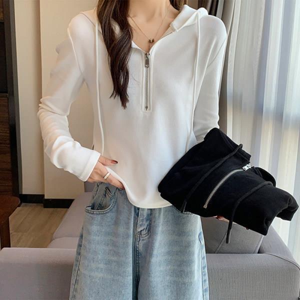 Mi woolen hoodie women 2024 spring and autumn designer new half zipper hooded long sleeved t-shirt for women's top