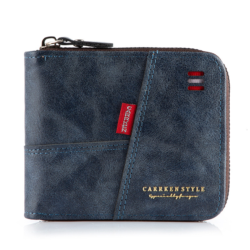 New designer men's short style horizontal splicing fashionable buckle coin purse with multiple zippers and card pockets