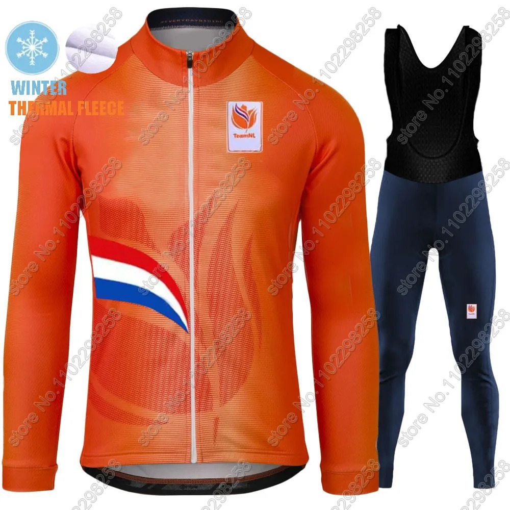 Netherlands Team 2024 Cycling Jersey Set Winter Dutch National Suit Orange Long Sleeve MTB Bike Road Pants Bib Ropa Maillot 241031 - view 3