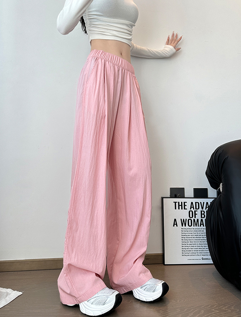 Dynamic girls Japanese lazy style summer models Yamamoto leisure loose high-waisted draping thin ice silk wide-leg straight trousers