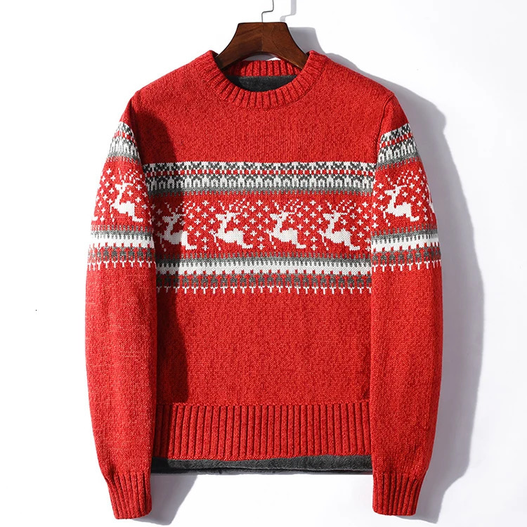 Winter Pullover Sweater Male Clothing Thick Fleece Wool Mens Jumpers Coats Jacquard deer christmas Knitted Men vintage 241031