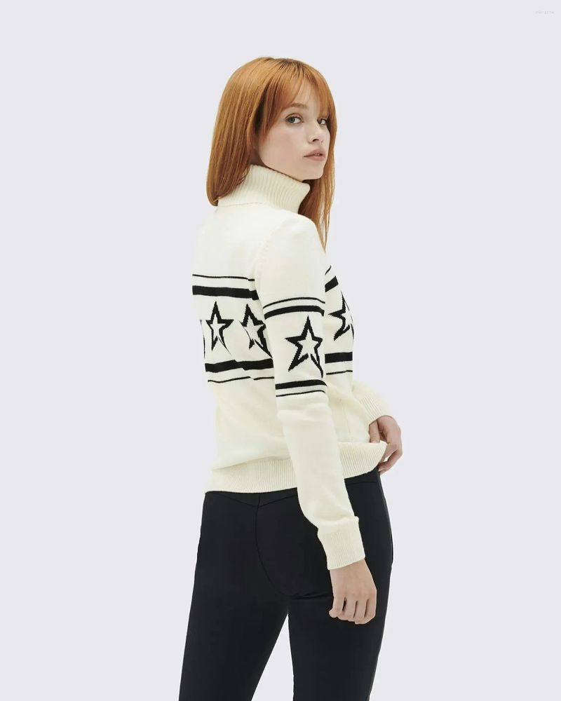 European High Neck Star Winter Sweater - Knitted, Warm, High-End