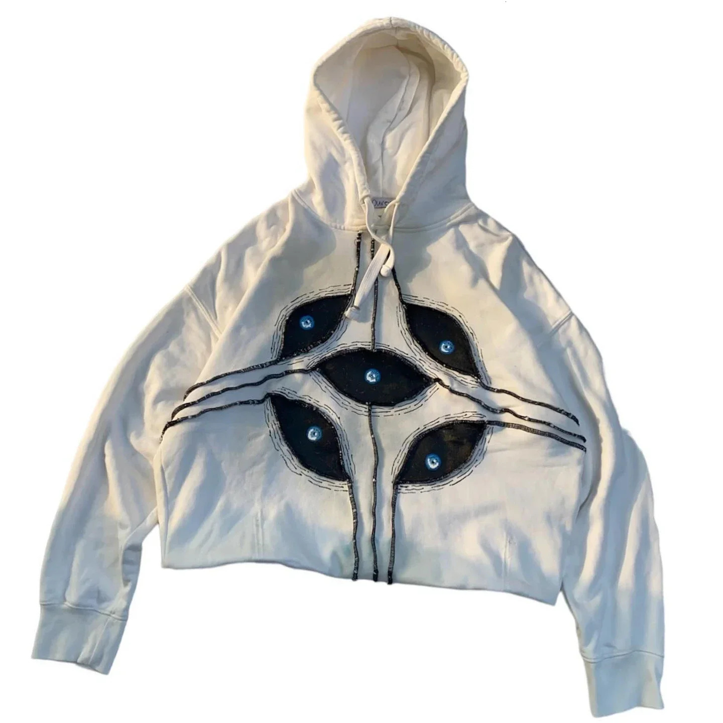 Y2K Eyes Patchwork Pulleys Gothic Retro Eyes Graphic Hoodies Harajuku Casual White Oversized Sweatshirt for Men 241030