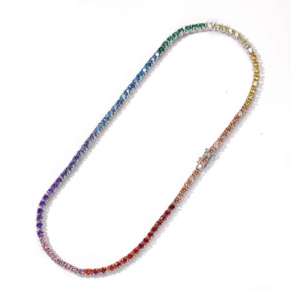 New In 4mm Colorful Cubic Zirconia Tennis Chain Necklace Choker Hip Hop Fashion Necklaces Shiny Iced Out Diamond Neck Chains Jewelry Accessories Colla