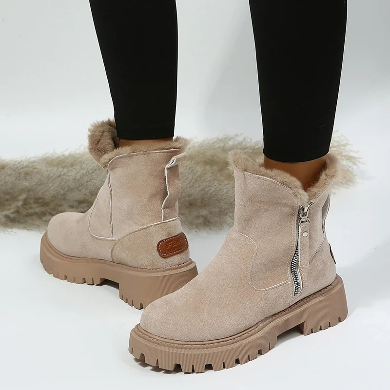 Thick Plush Snow Women Faux Suede Non-slip Winter Boots Woman New Keep Warm Cotton Padded Shoes Platform Ankle Booties 241030
