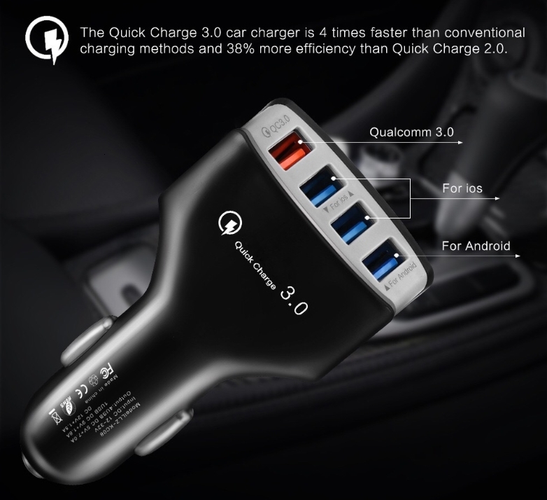 New Quick Charge QC 3.0 4 Ports Fast Phone Phone Car USB Charger
