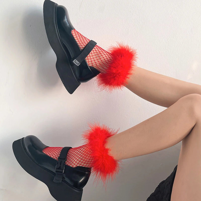 Sexy Fishnet Socks for Women Hollow out Mesh Nets Socks Harajuku Feather Short Mid Tube Socks Streetwear Cosplay Costume 241031