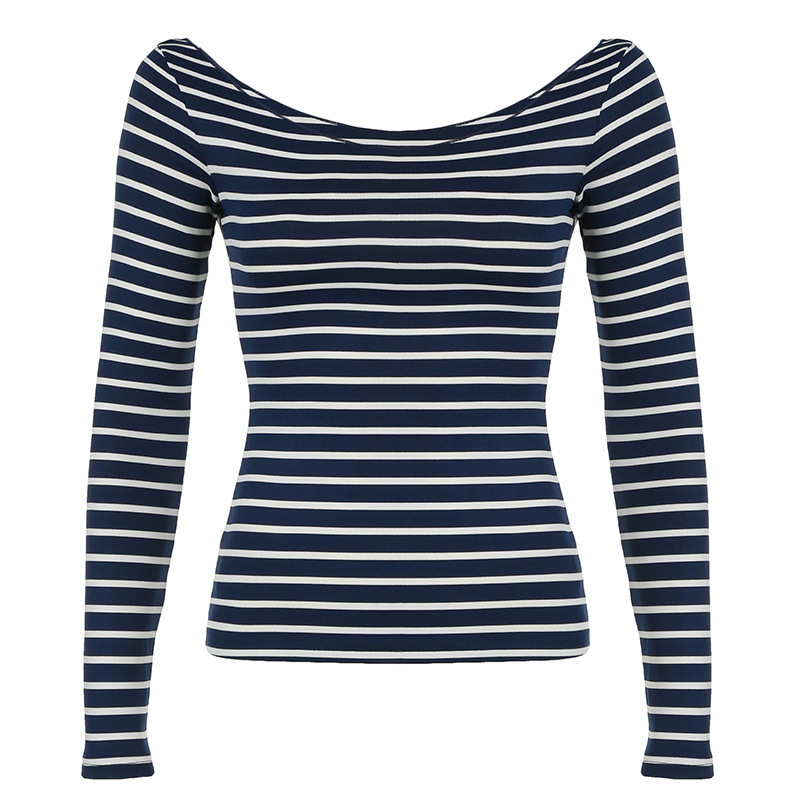 Designer 2024 casual one shoulder long sleeved striped T-shirt for women in spring and autumn Y2K street slim fit personalized base top