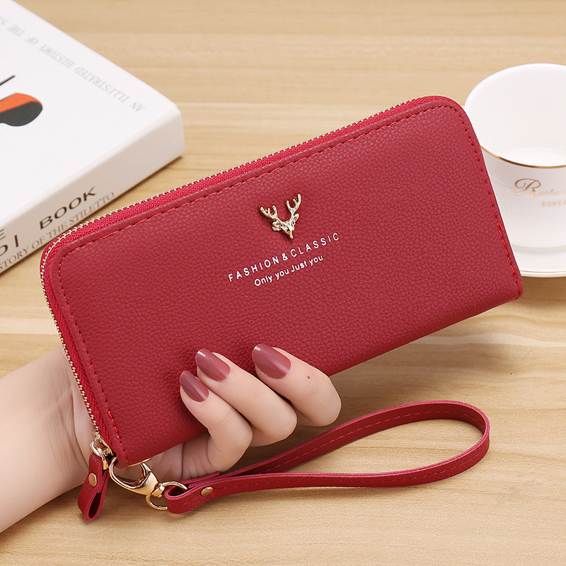New designer long zipper women's large capacity wallet with multi card lychee pattern handbag