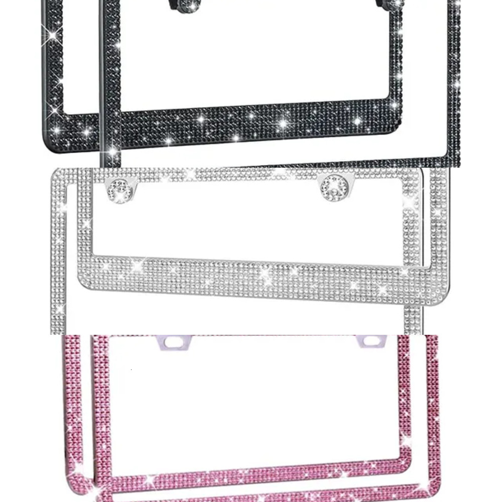 New Car Glitter Crystal Sticker Women's Car License Plate Frame Auto Parts 12.2*6.3In Three Colors Optional