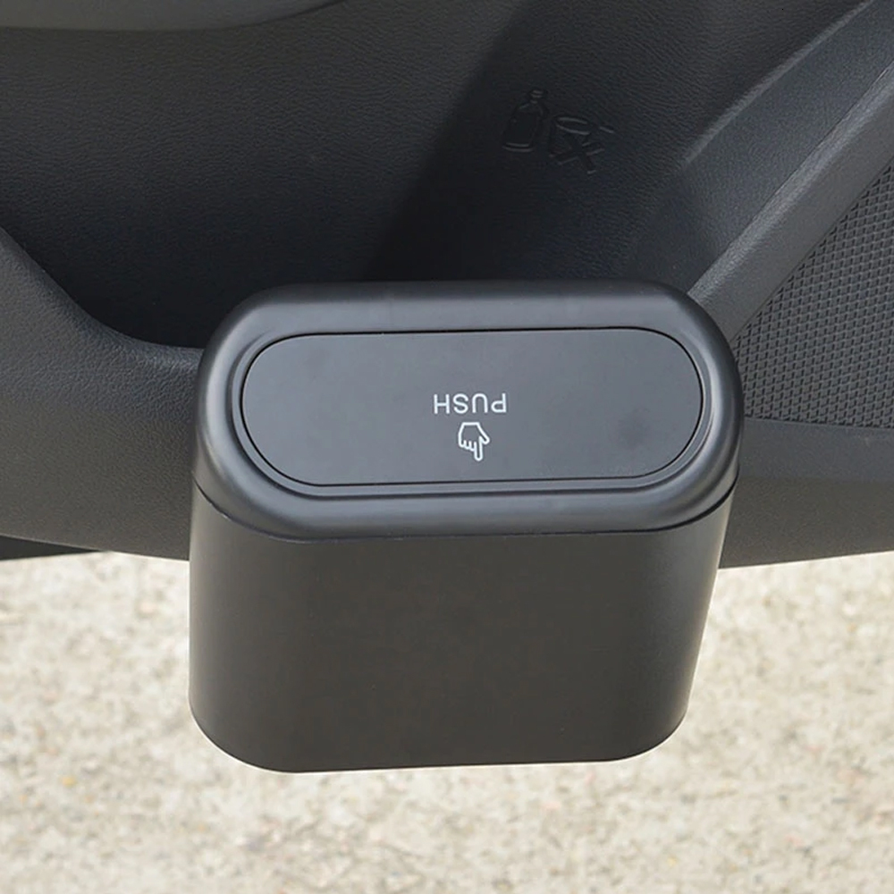 New 1L Car Interior Storage Case Trash Bin Push Can Mini Tray Dustbin Garbage Box Door Seat Clip Stand Holder Automotive Accessories