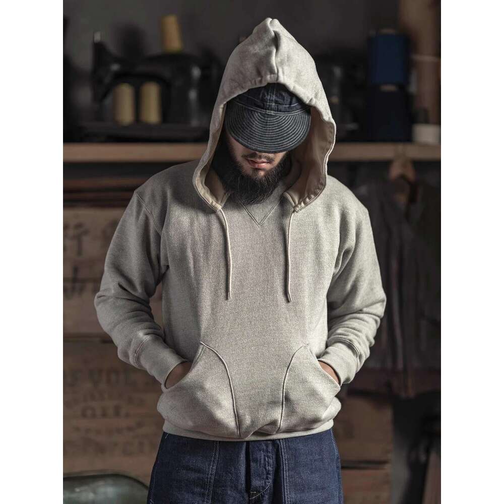 Red Bronson Vintage Inspired Attached Hood Parka Heavyweight Cotton Fleece Sweatshirt