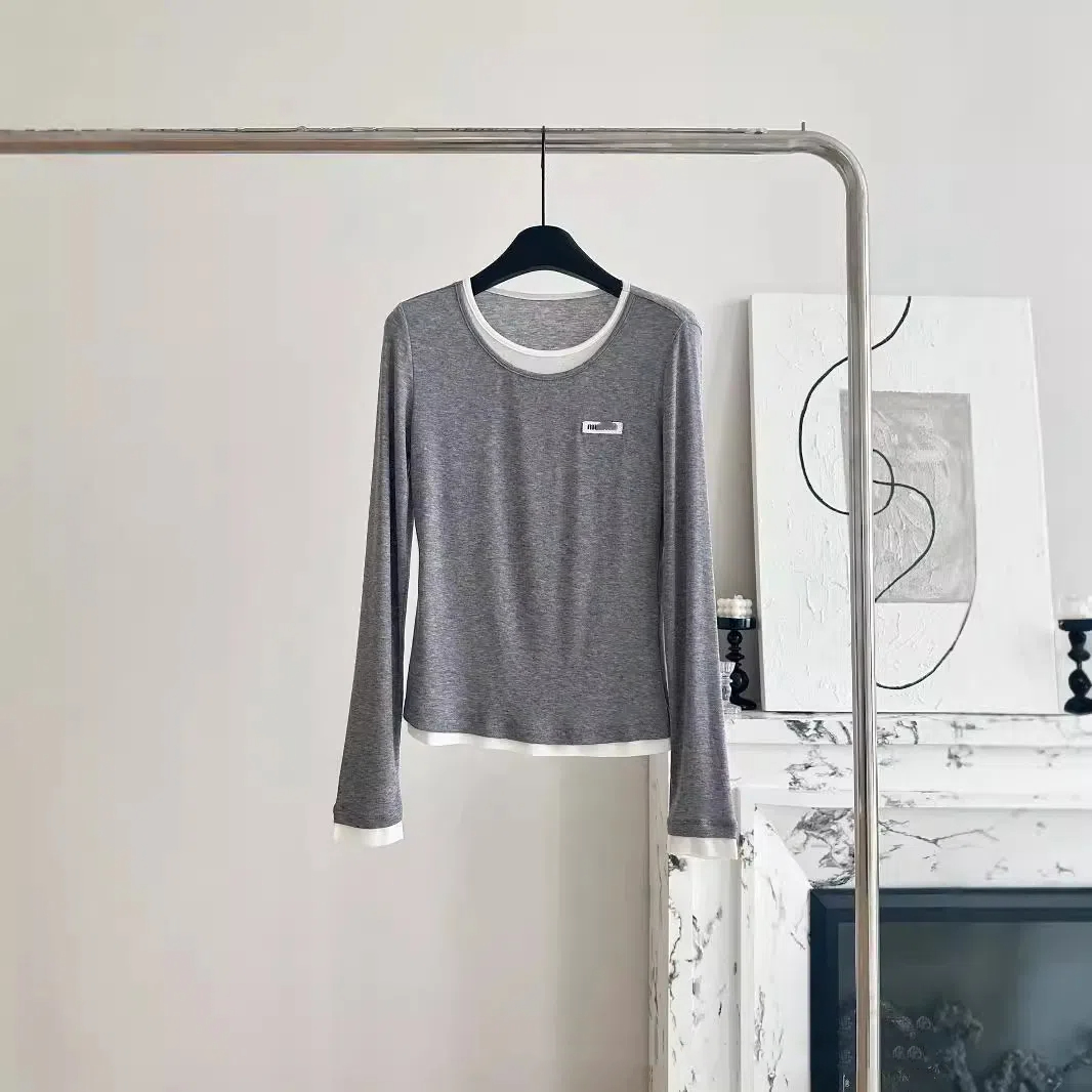 Women's T-Shirt Women T-shirt Solid Long Slve Casual Autumn Winter U Neck Sexy Slim Thin Cropped Tops H25215