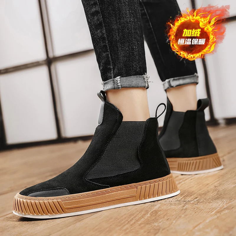 Autumn and winter warm plush casual high-end mens shoes Chelsea suede shoes mens fashion punk style platform mens boots snow 241031