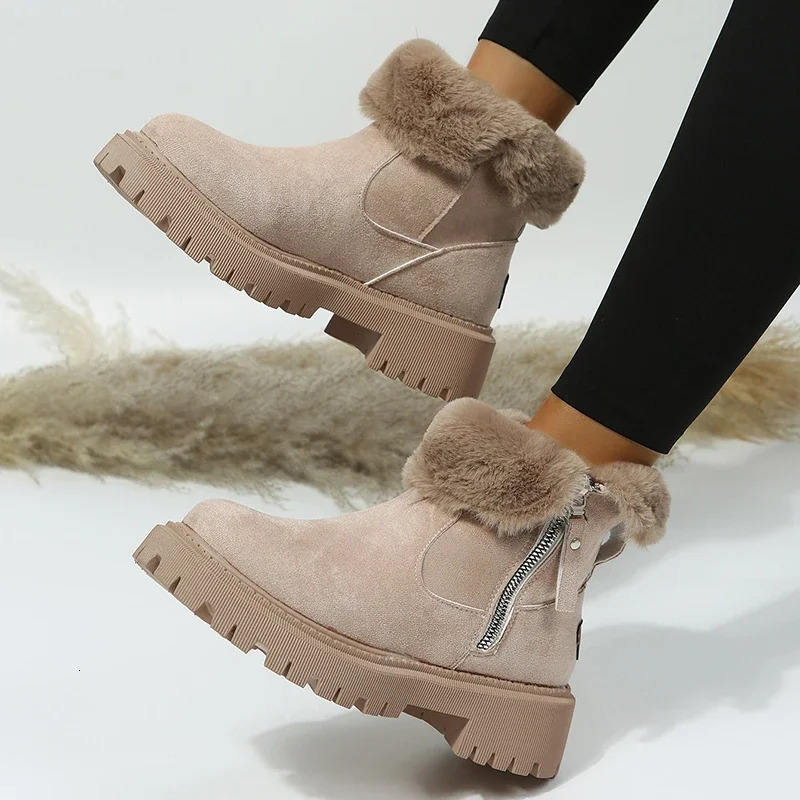 Thick Plush Snow Women Faux Suede Non-slip Winter Boots Woman New Keep Warm Cotton Padded Shoes Platform Ankle Booties 241030