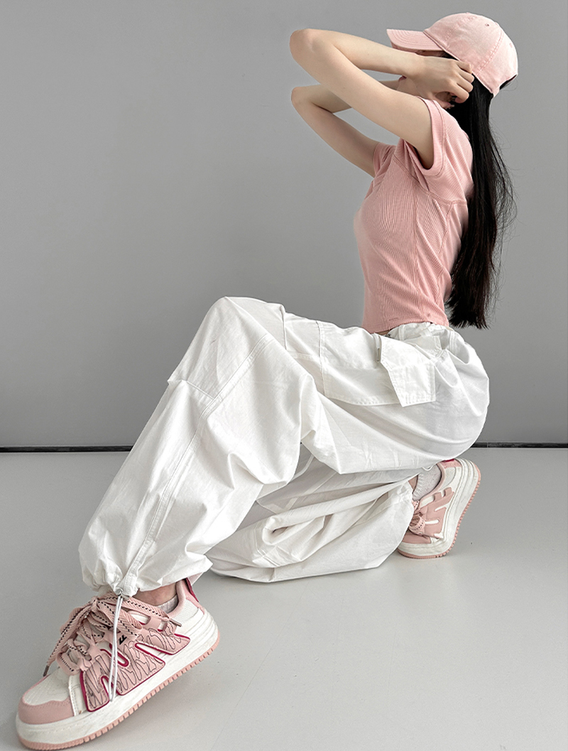 Trendy work trousers women summer thin section of the trend of loose thin drawstring leg casual trousers high waisted sports trousers
