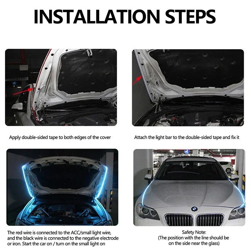 New 1Pcs LED Hood Decorative Strip Start Scan Meteor Dynamic Car Daytime Running Light DRL With Turn Signal Lamp 12V