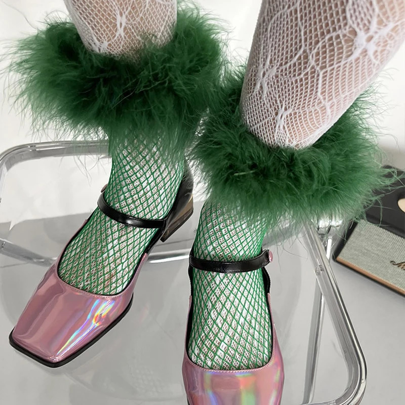 Sexy Fishnet Socks for Women Hollow out Mesh Nets Socks Harajuku Feather Short Mid Tube Socks Streetwear Cosplay Costume 241031