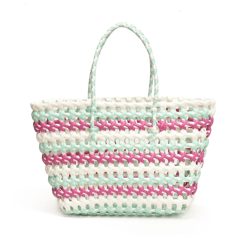 PVC Woven Tote Bag Summer Beach Large Capacity Plastic Hobo Hollow Out Fashion Shopping Trendy Handbag 241029