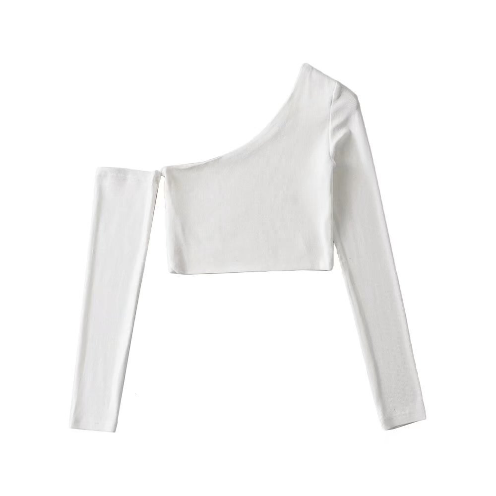 Designer YPFF Trendy Wear Caution Machine Short Cross Shoulder Long Sleeve T-shirt Women's INS Fashion Irregular Bottom Top